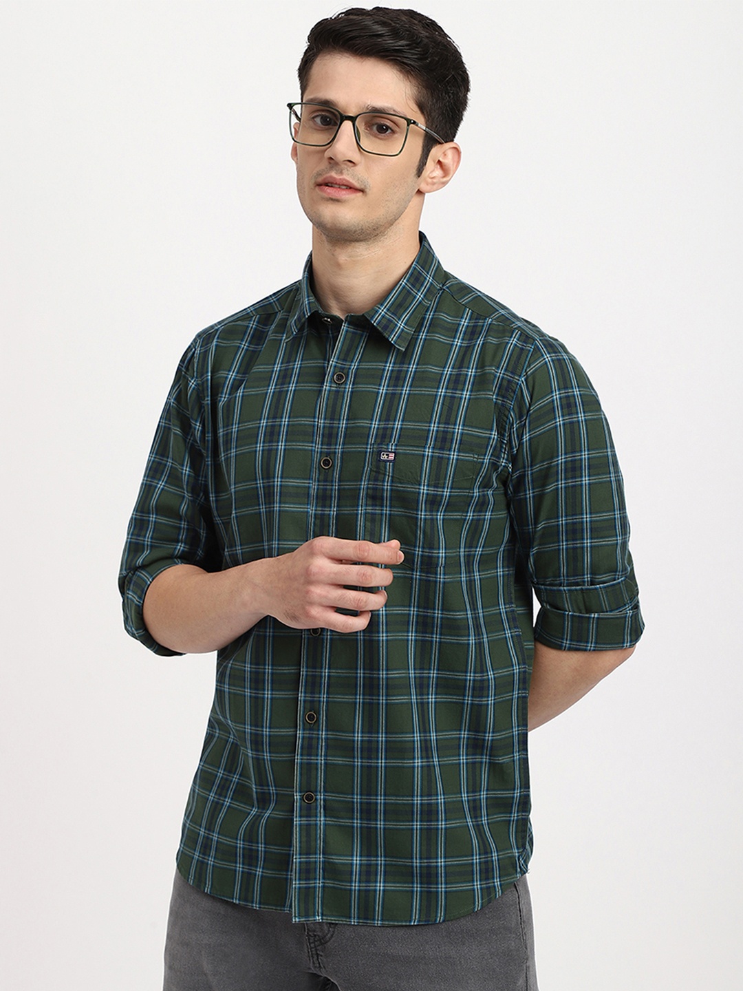 

Arrow Sport Men Cotton Slim Fit Plaid Checked Twill Casual Shirt, Green