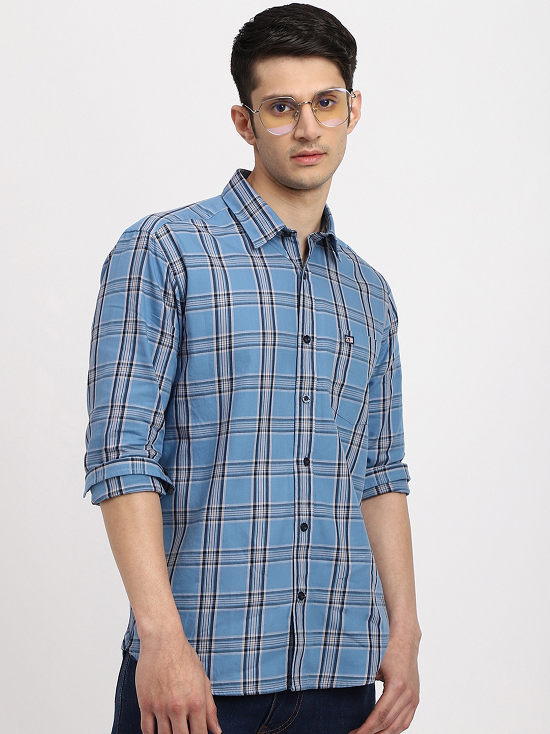 

Arrow Sport Men Pure Cotton Slim Fit Tartan Checks Casual Shirt, Blue