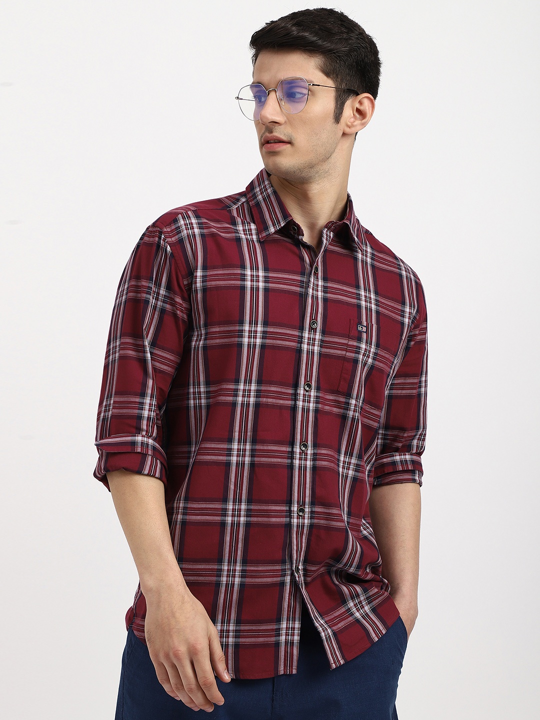 

Arrow Sport Men Slim Fit Tartan Checked Twill Cotton Casual Shirt, Maroon