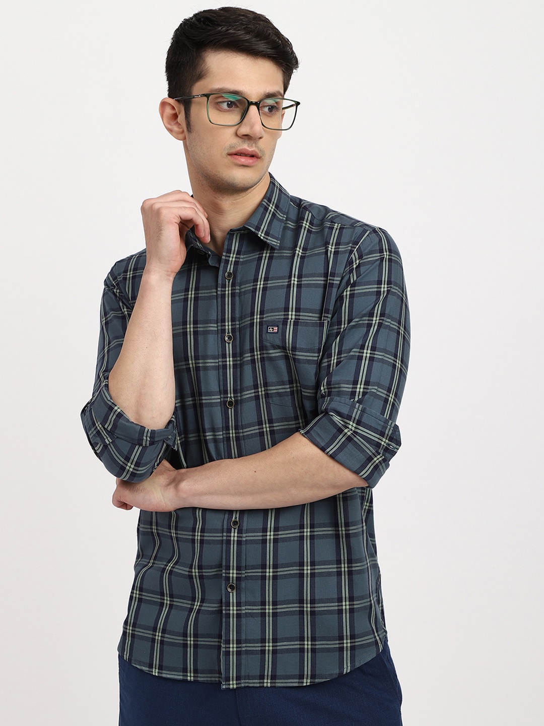 

Arrow Sport Men Tartan Checked Manhattan Slim Fit Casual Shirt, Blue
