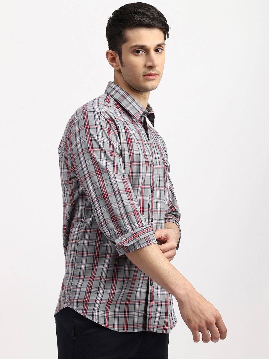 

Arrow Sport Men Slim Fit Plaid Checked Cotton Casual Shirt, Grey