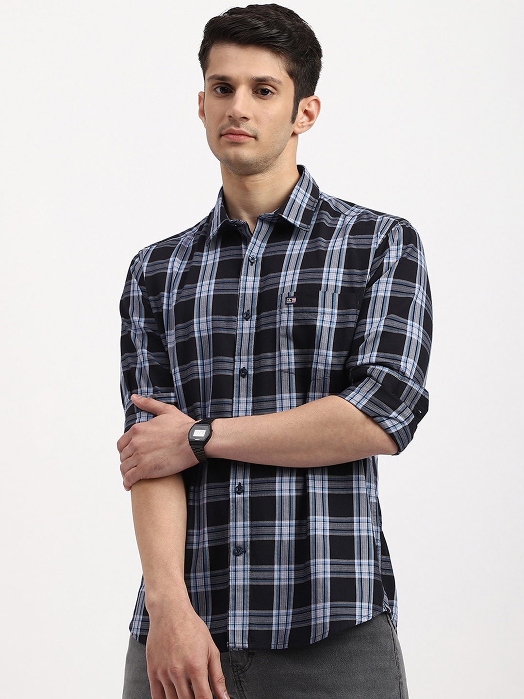 

Arrow Sport Men Slim Fit Tartan Checked Cotton Casual Shirt, Black