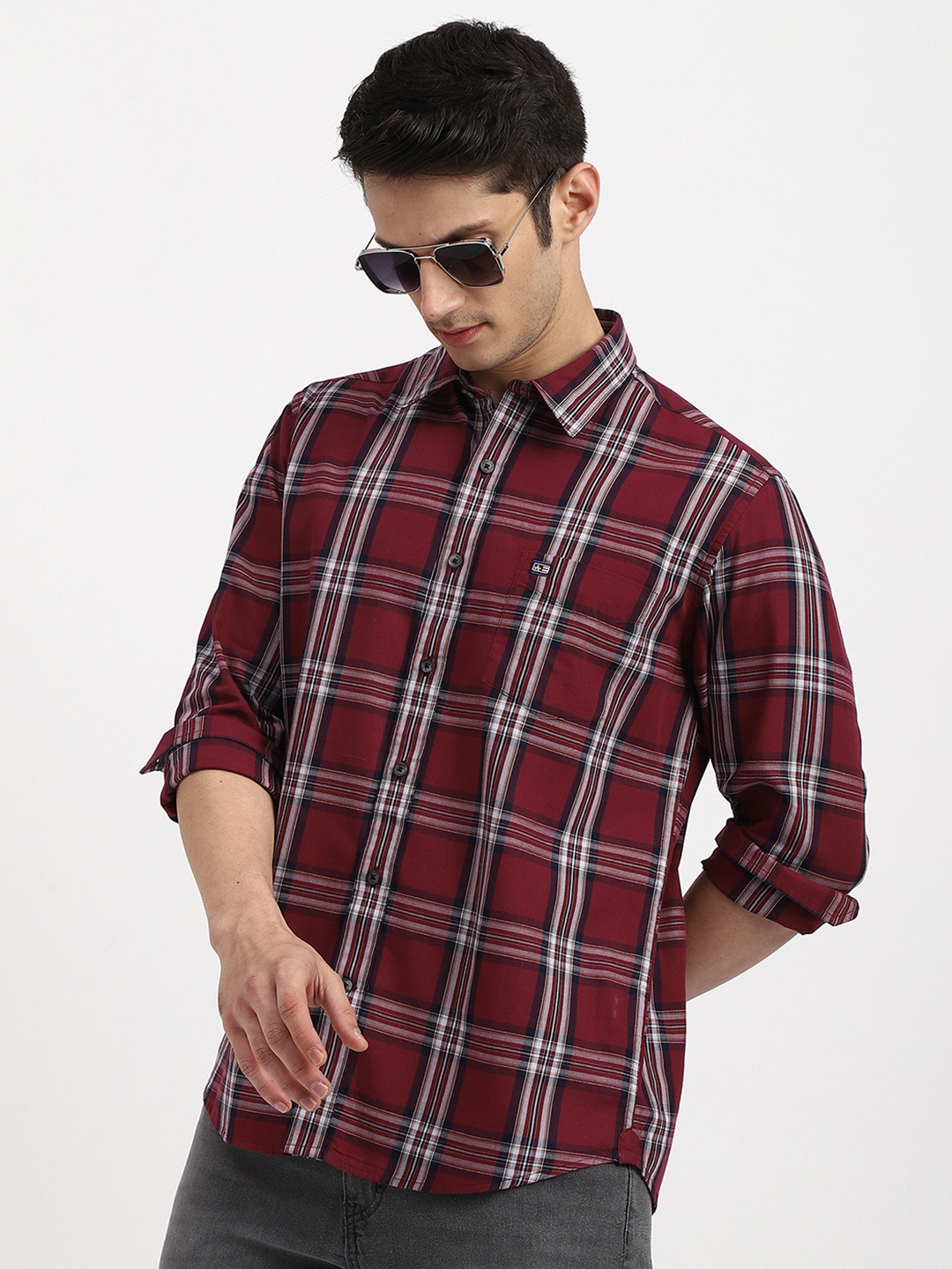 

Arrow Sport Men Cotton Slim Fit Tartan Checked Twill Casual Shirt, Maroon