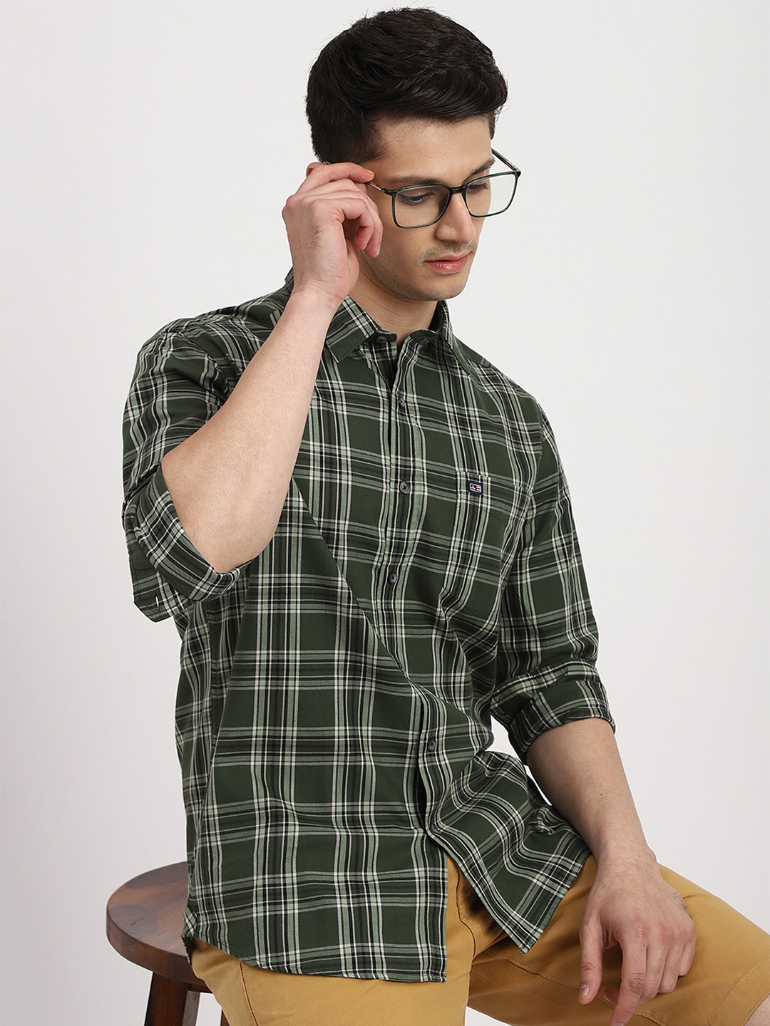 

Arrow Sport Men Slim Fit Tartan Checked Patch Pocket Cotton Casual Shirt, Olive