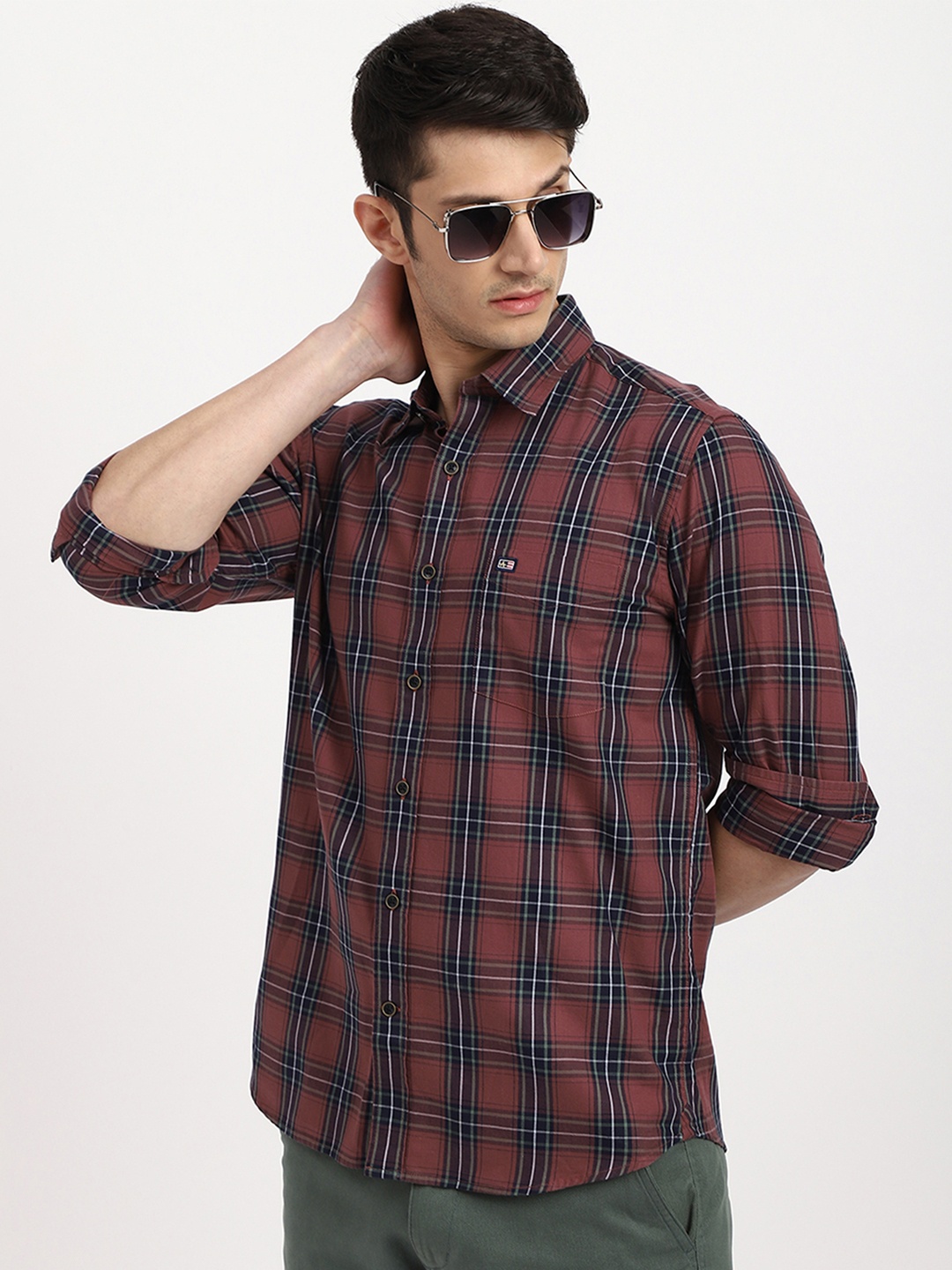 

Arrow Sport Slim Fit Tartan Checked Long Sleeves Casual Cotton Shirt, Maroon