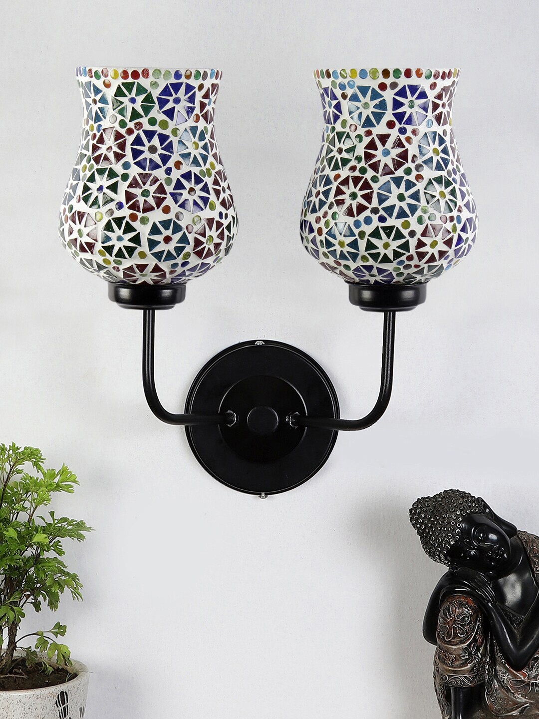 

Devansh White & Red Dual Mosaic Glass Shade Wall Mounted Lamp with Iron Base