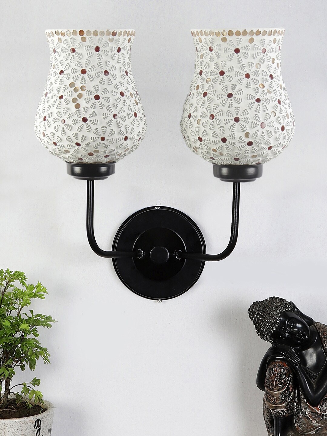 

Devansh White & Red Dual Mosaic Glass Shade Wall Mounted Lamp with Iron Base