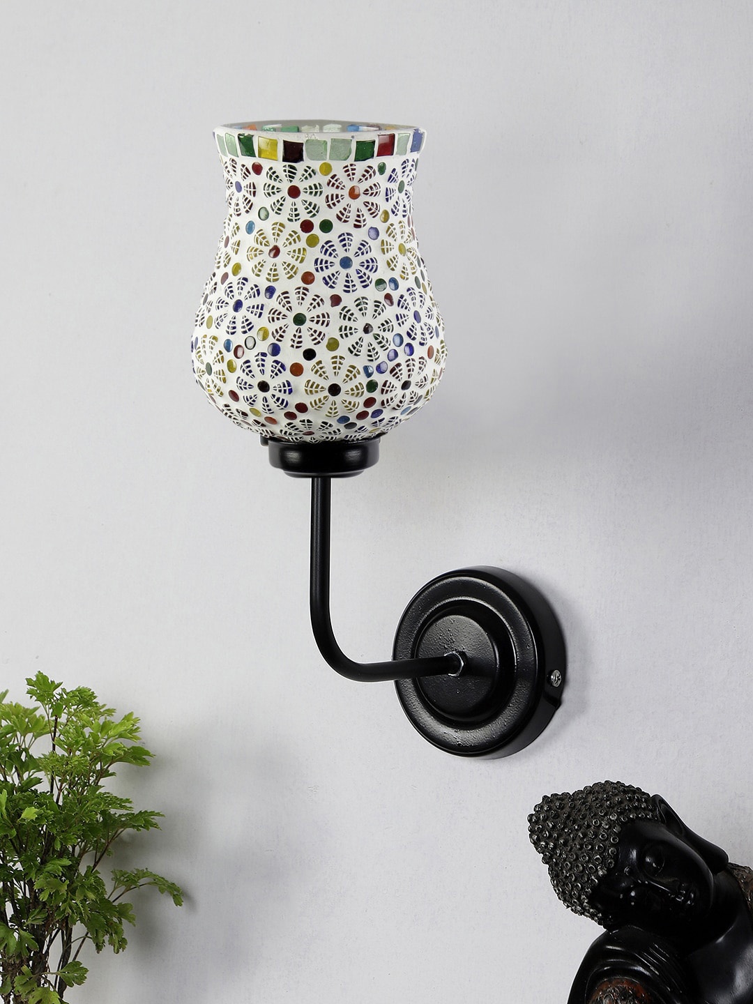 

Devansh White & Blue Mosaic Glass Shade Wall Mounted Lamp with Iron Base