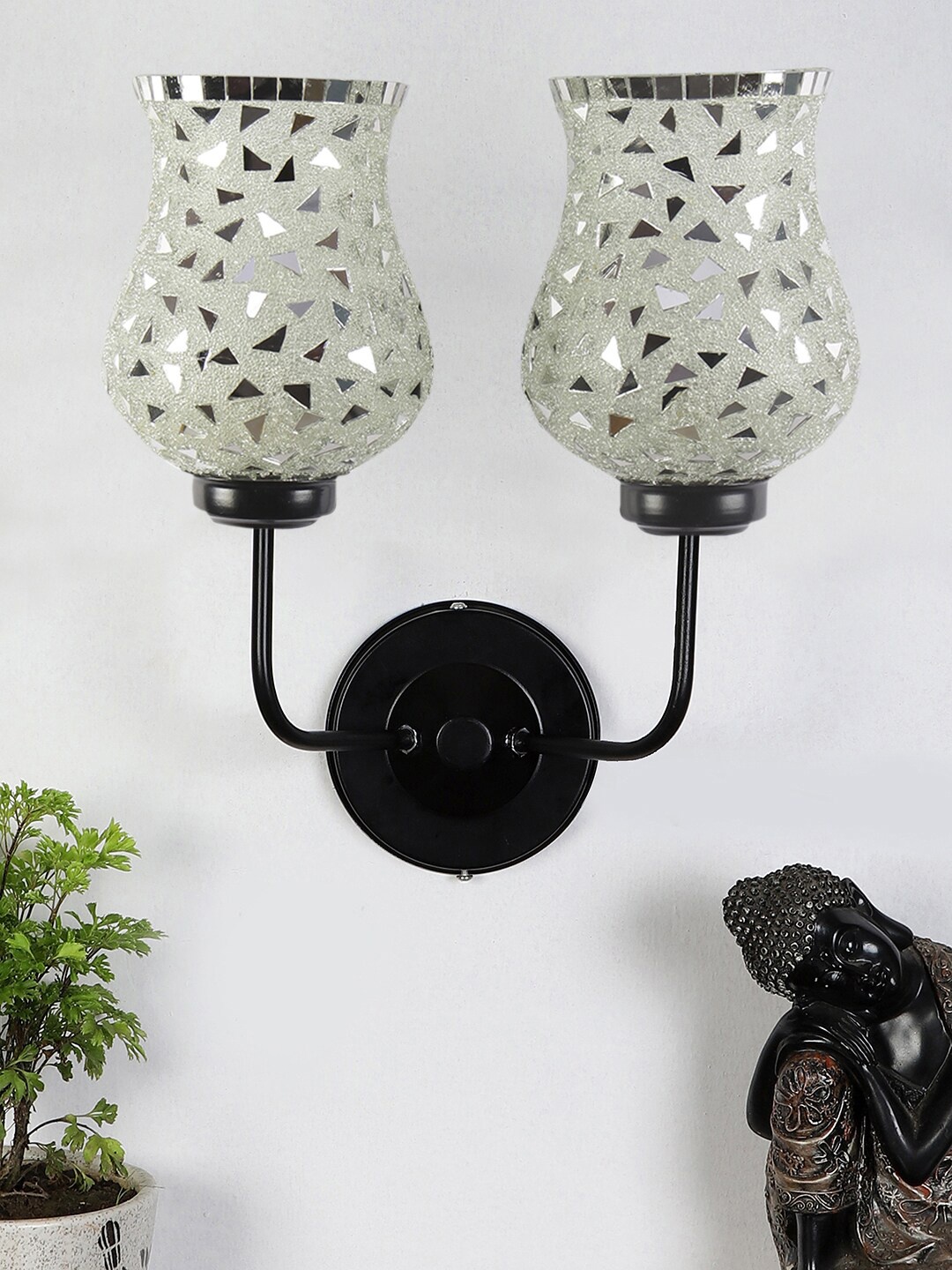 

Devansh Grey Dual Mosaic Glass Shade Wall Mounted Lamp with Iron Base, Silver