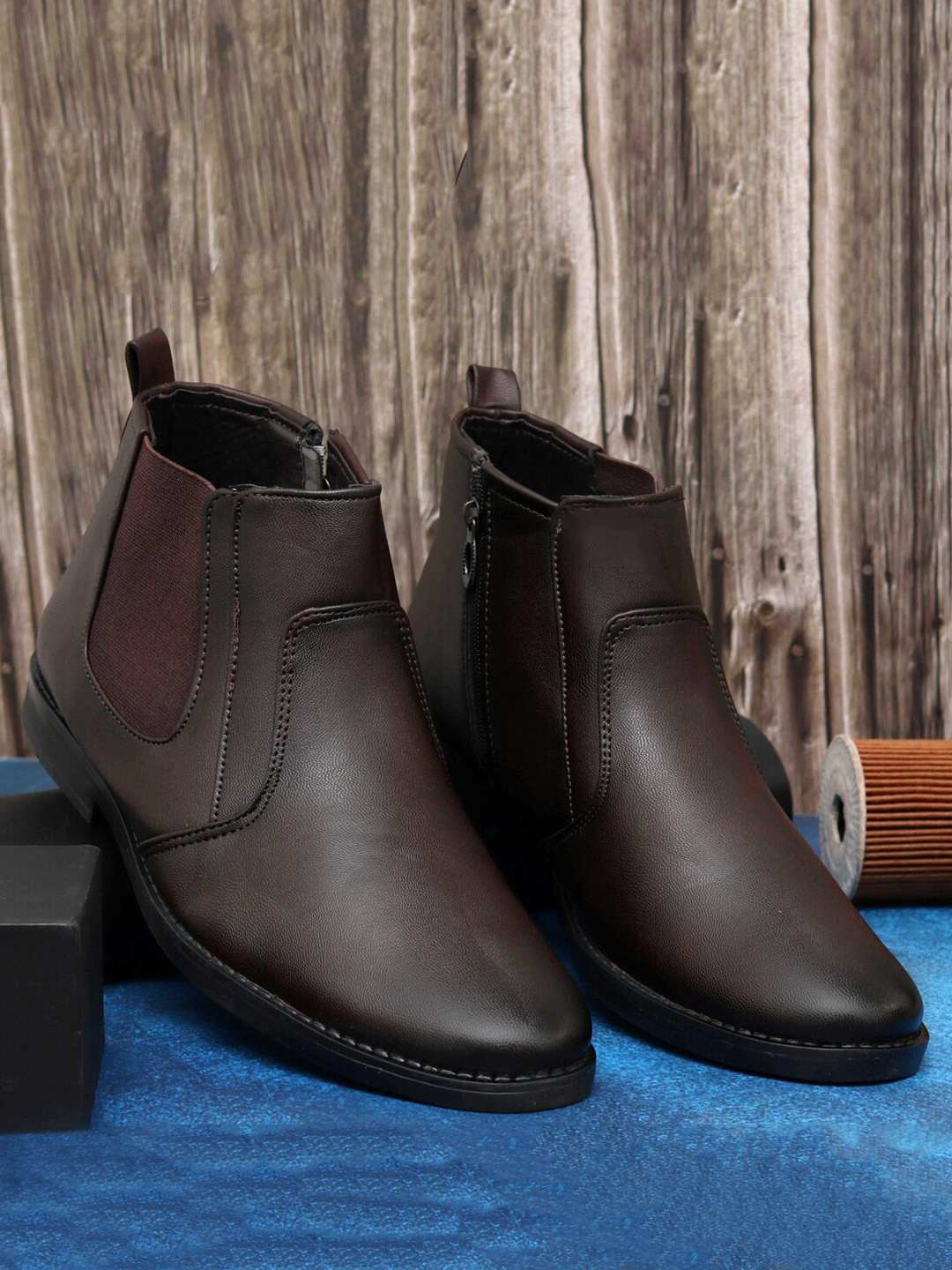 

Absolutee Shoes Men Mid-Top Chelsea Boots, Brown