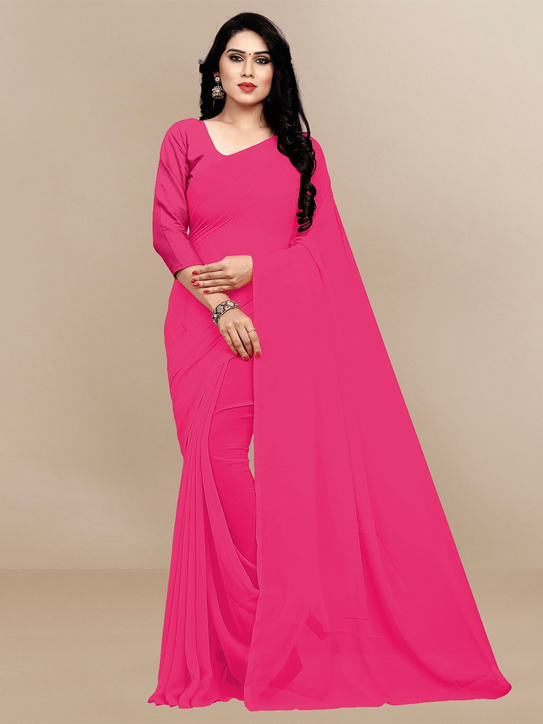 

Sidhidata Solid Pure Georgette Saree, Pink