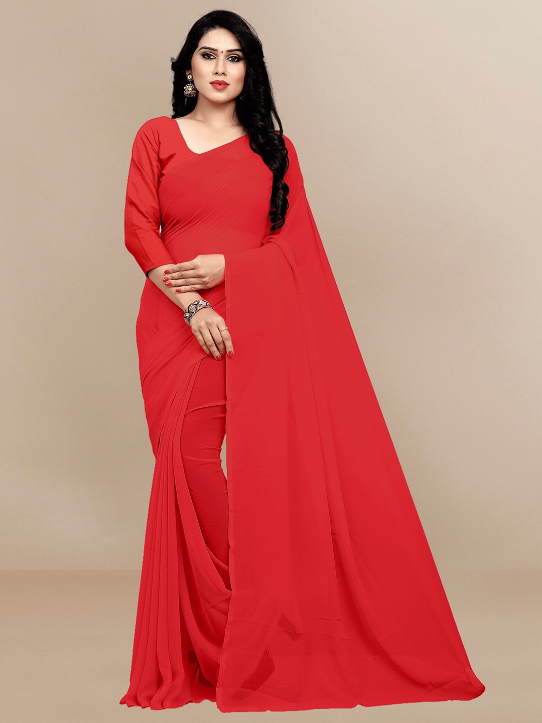 

Sidhidata Red Pure Georgette Saree