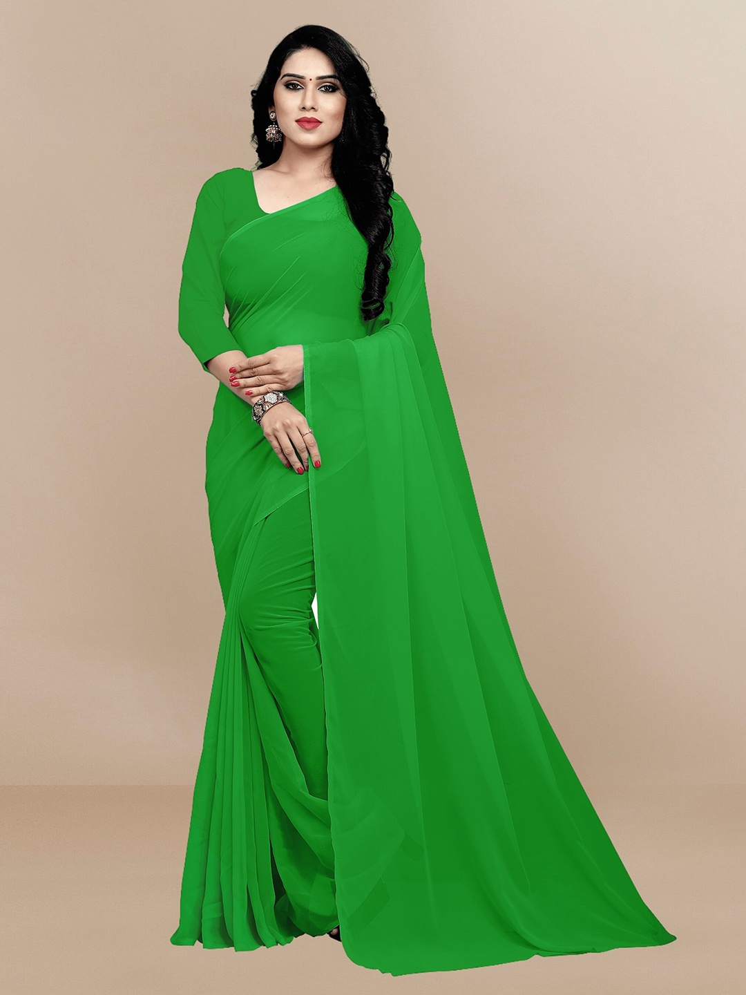 

Sidhidata Pure Georgette Saree, Green