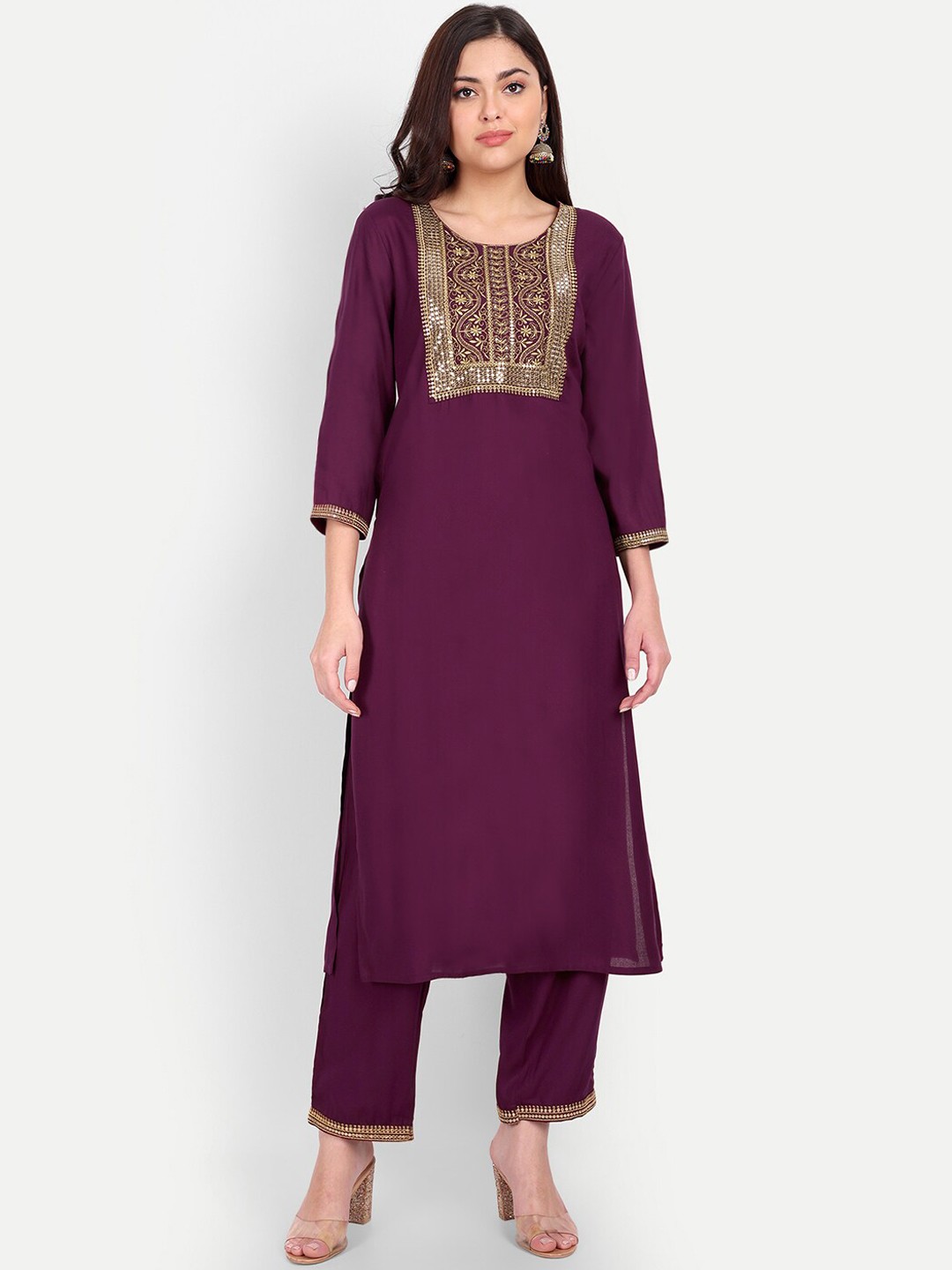 

PNEHA Women Ethnic Motifs Yoke Design Kurta with Trousers, Maroon