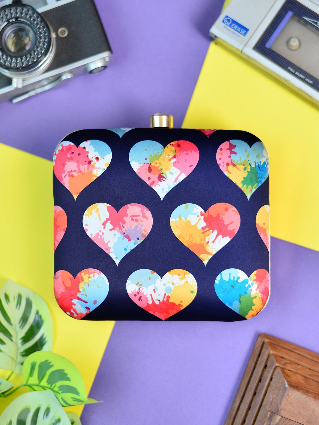 

ARTKLIM Women Printed Fabric Box Clutch, Navy blue