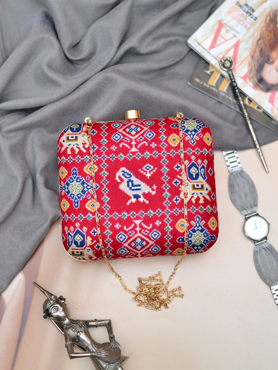 

ARTKLIM Printed Box Clutch, Magenta