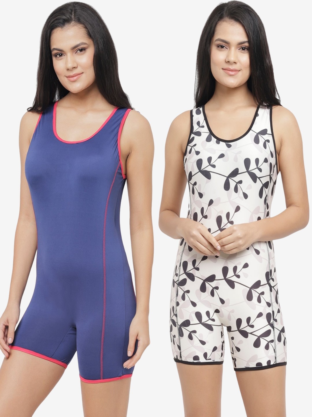 

N-Gal Women Pack Of 2 Padded One Piece Swimsuits, Navy blue