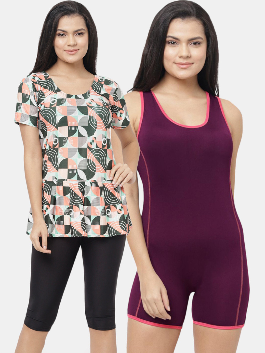 

N-Gal Women Pack Of 2 Padded One Piece Swimsuits, Purple