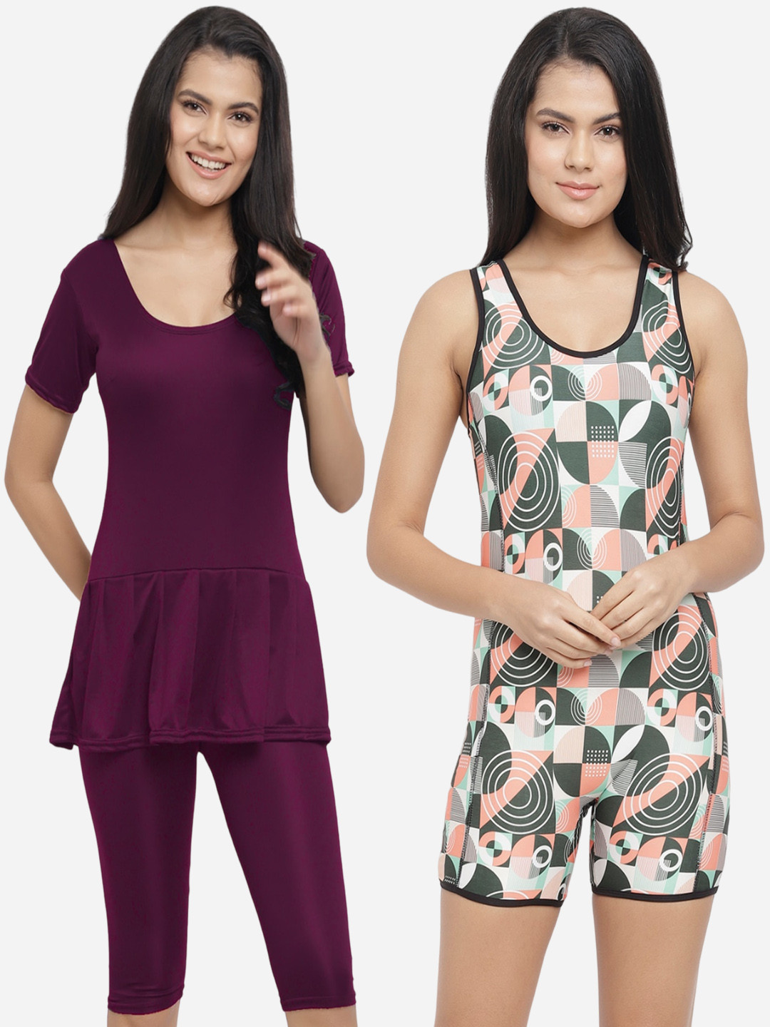 

N-Gal Women Pack Of 2 Padded One Piece Swimsuits, Purple