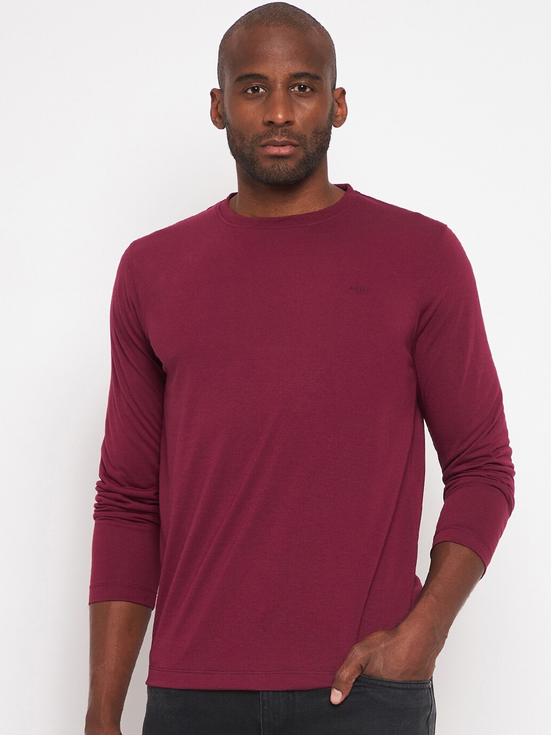 

Adobe Men Round Neck Cotton T-shirt, Burgundy