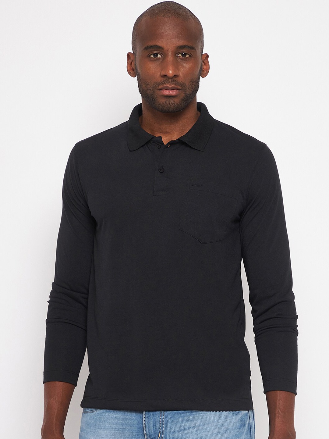 

Adobe Men Polo Collar Cotton T-shirt, Black