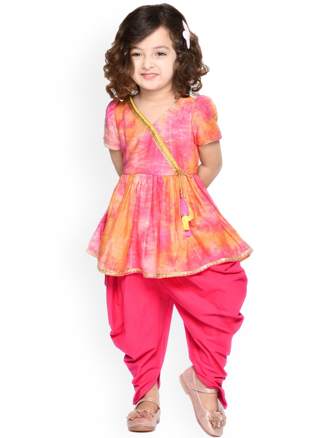

SAKA DESIGNS Girls Bandhani Dyed Kurta with Dhoti Pants, Orange