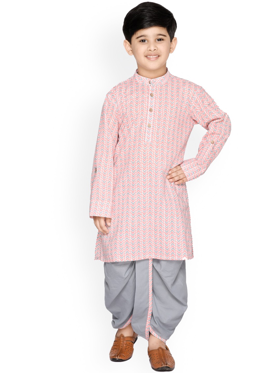 

SAKA DESIGNS Boys Printed Pure Cotton Kurta with Dhoti Pants, Pink