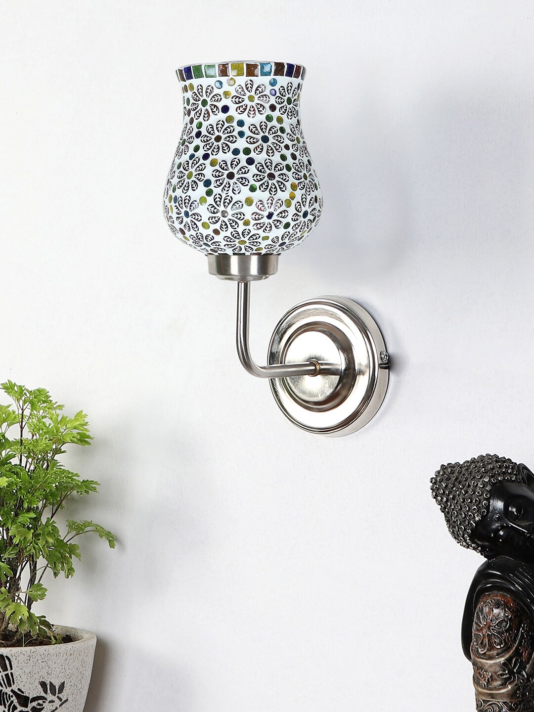 

Devansh White & Yellow Textured Mosaic Glass Mounted Wall Lamp Steel Base