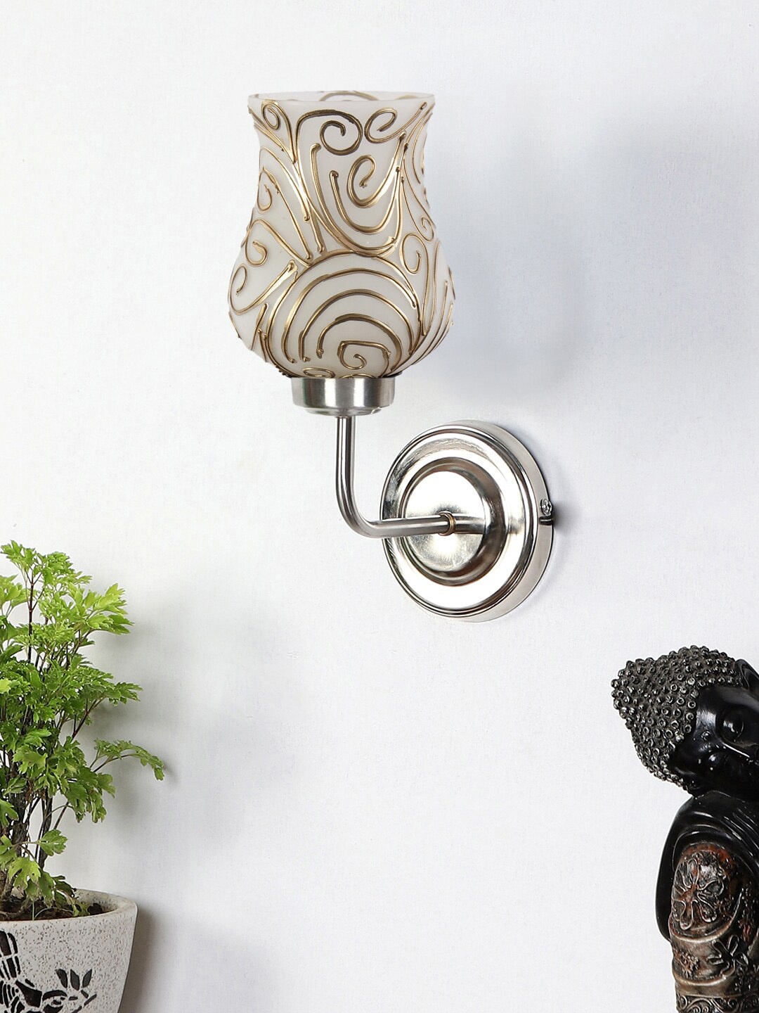 

Devansh White & Cream-Coloured Textured Mosaic Glass Mounted Wall Lamp Steel Base
