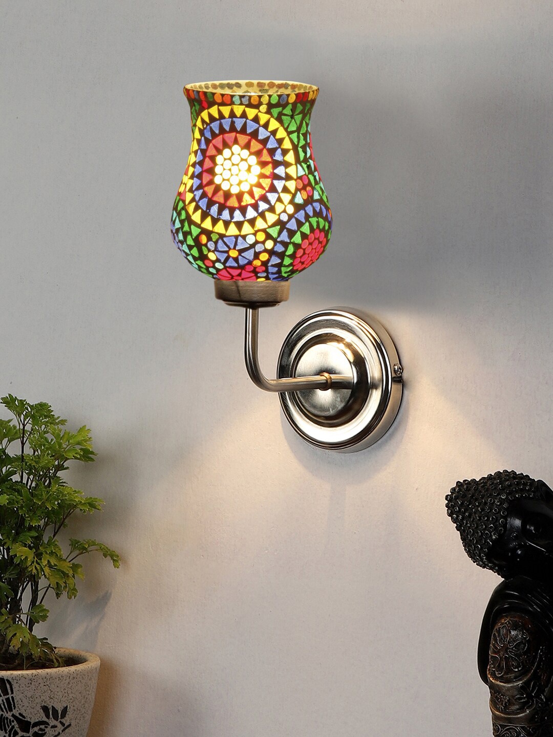 

Devansh White & Red Mosaic Glass Shade Wall Mounted Lamp with Iron Base