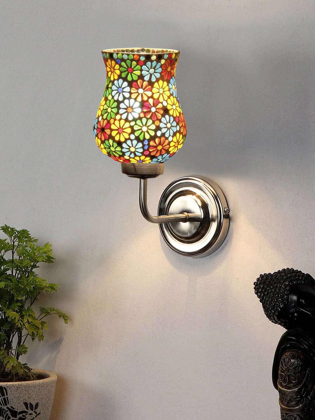 

Devansh White & Blue Mosaic Glass Shade Wall Mounted Lamp with Iron Base