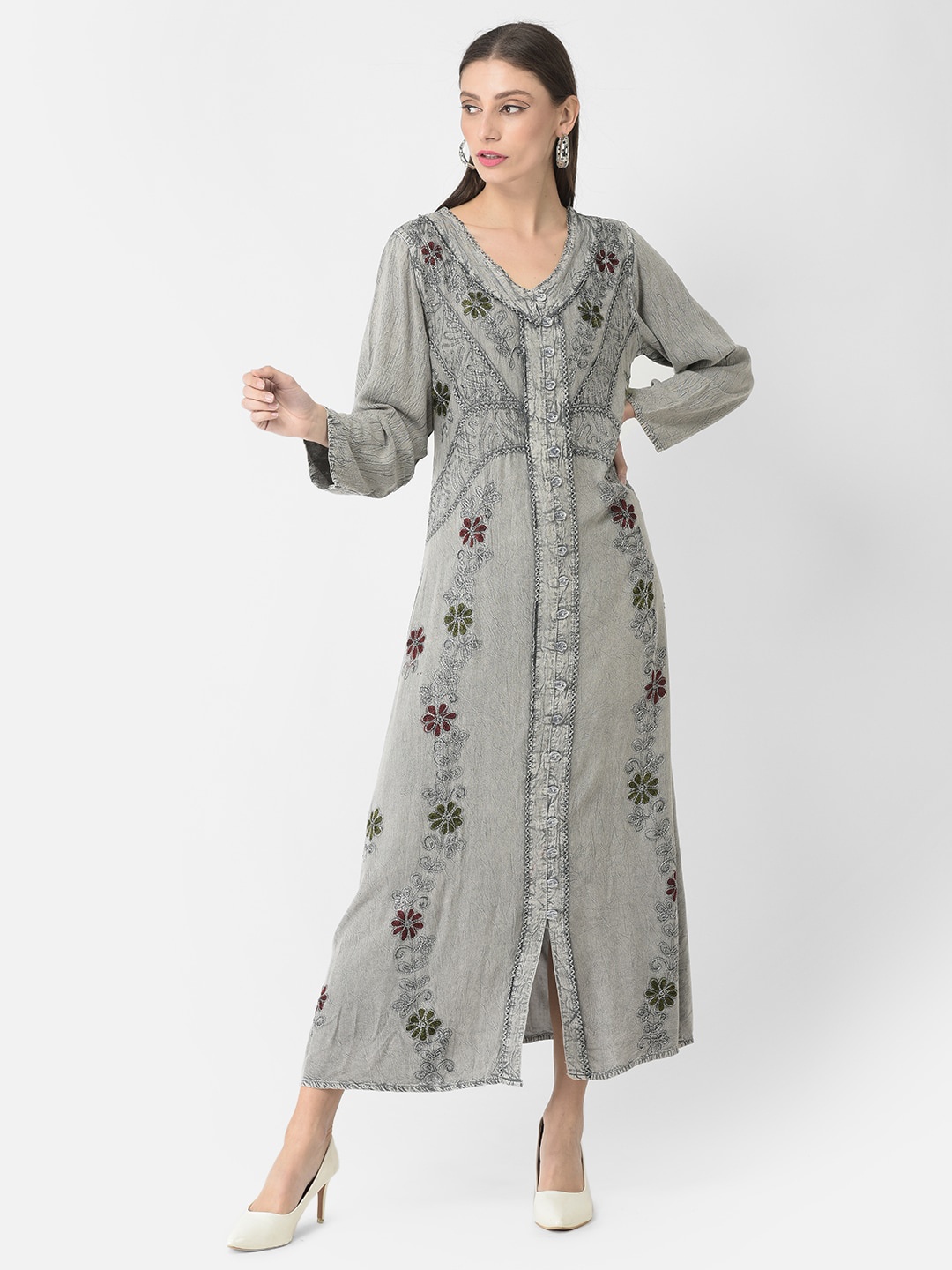 

VELDRESS V-Neck Floral Maxi Dress, Grey