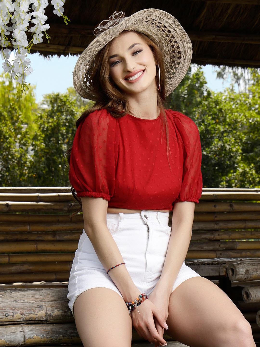

Sera Chiffon Crop Top, Red