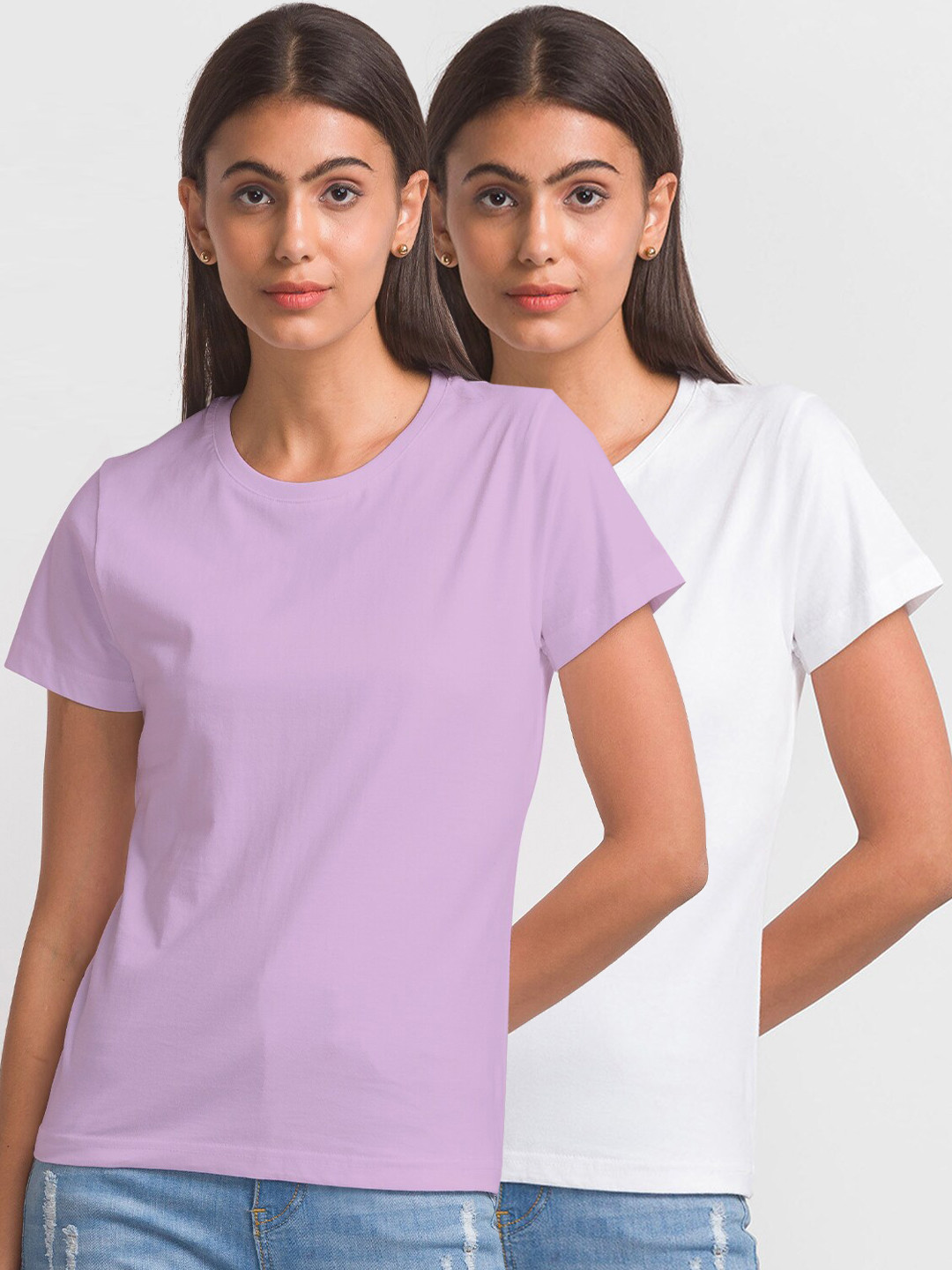 

FashionRack Women Pack Of 2 Round Neck Cotton T-shirt, White