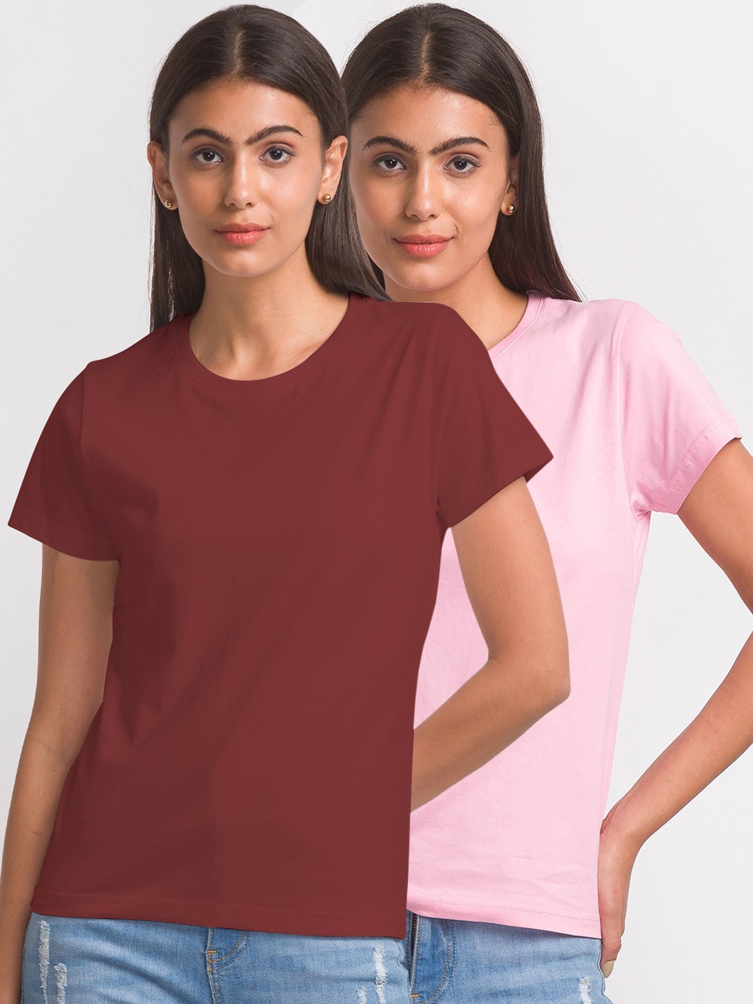 

FashionRack Women Pack Of 2 Cotton T-shirt, Pink
