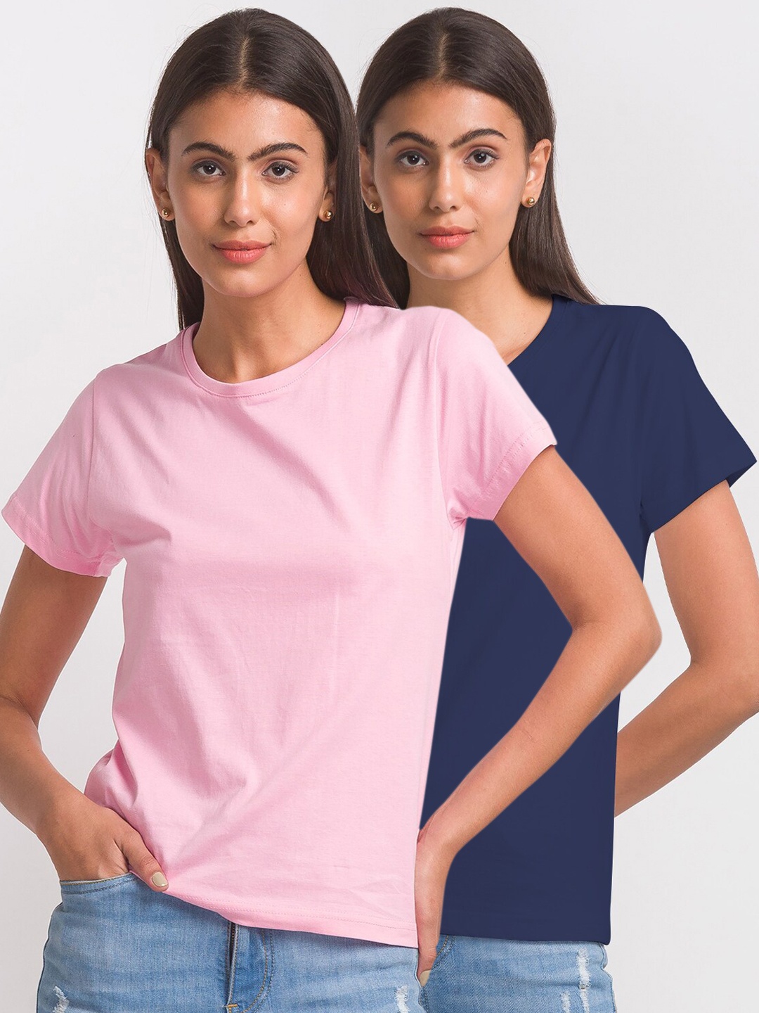 

FashionRack Women Pack Of 2 Cotton T-shirts, Pink