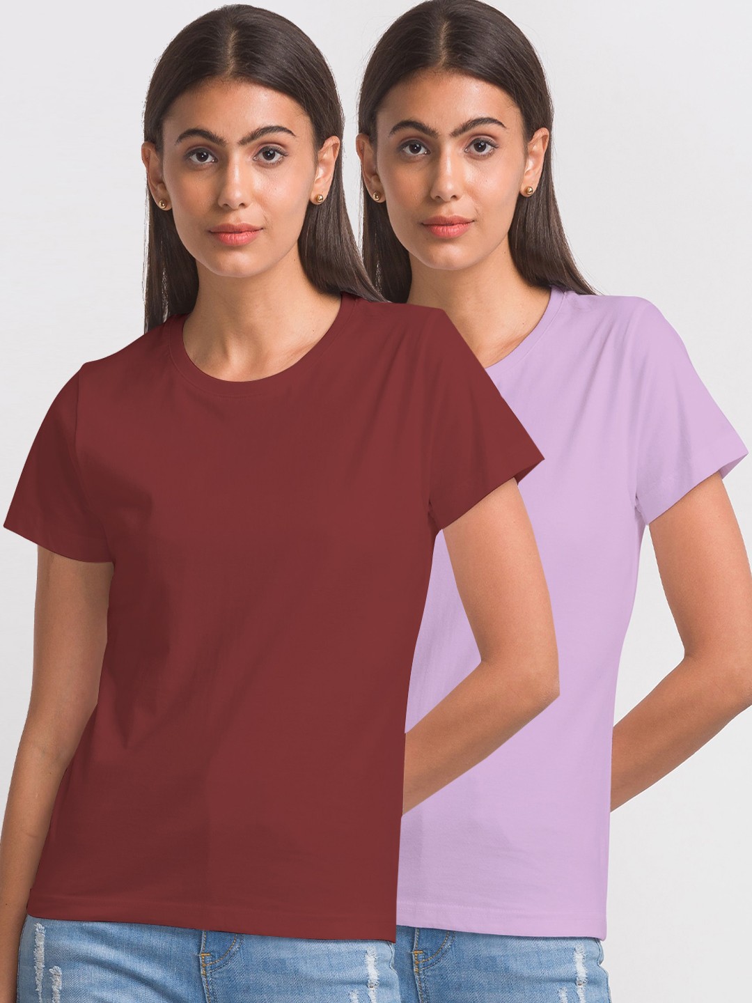 

FashionRack Women Pack of 2 Round Neck Cotton T-shirt, Maroon