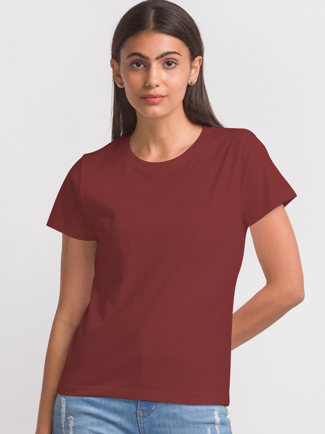 

FashionRack Round Neck Pure Cotton T-shirt, Maroon