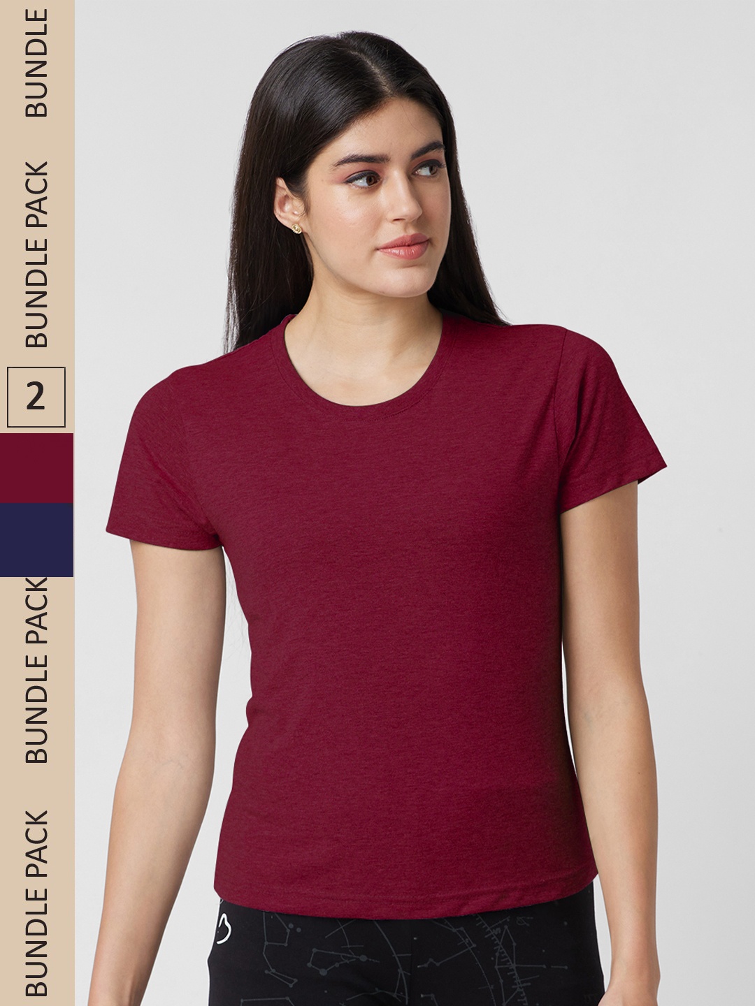 

FashionRack Women Pack of 2 Pure Cotton T-shirts, Maroon