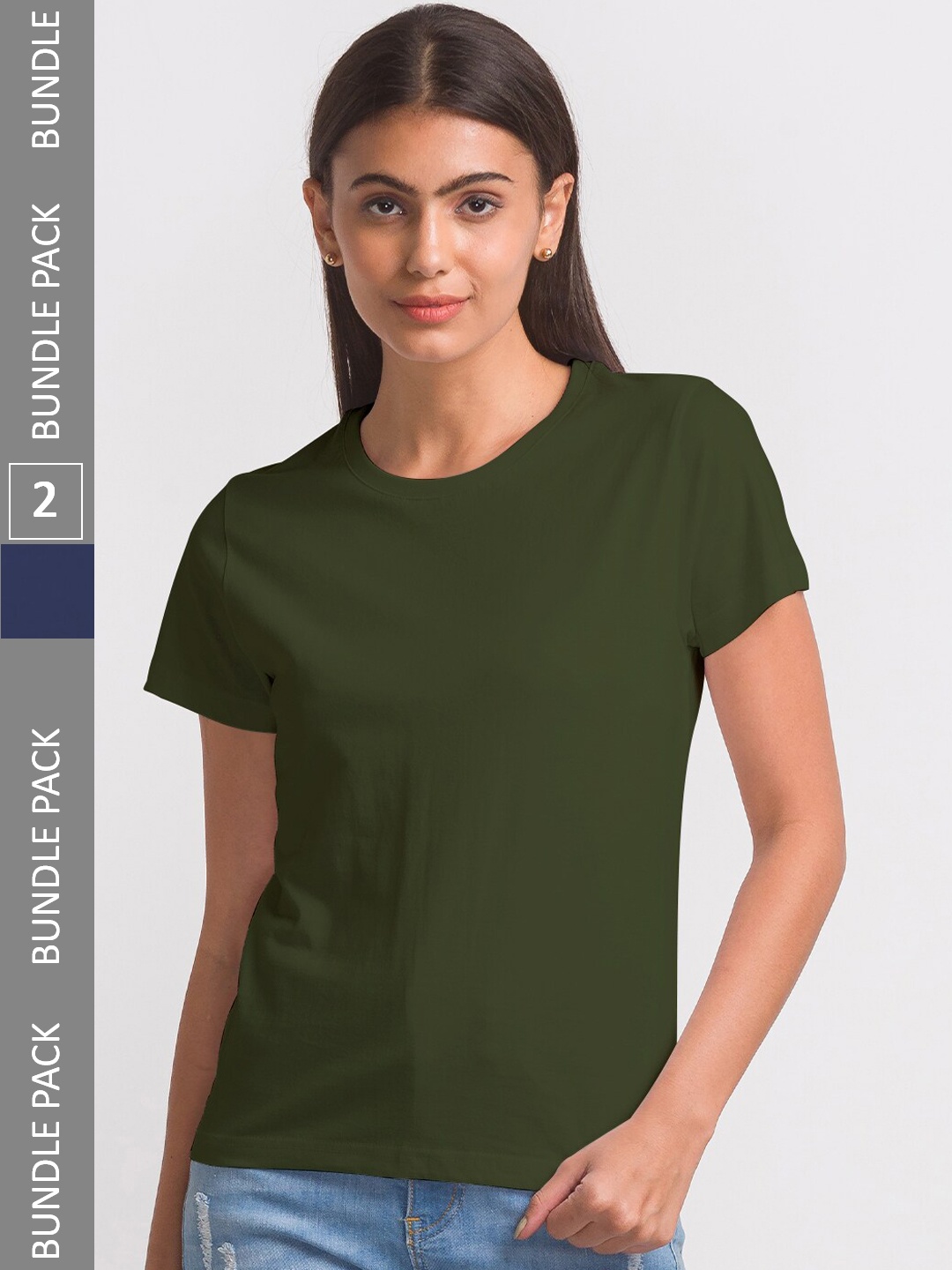 

FashionRack Women Pack of 2 Pure Cotton T-shirts, Olive