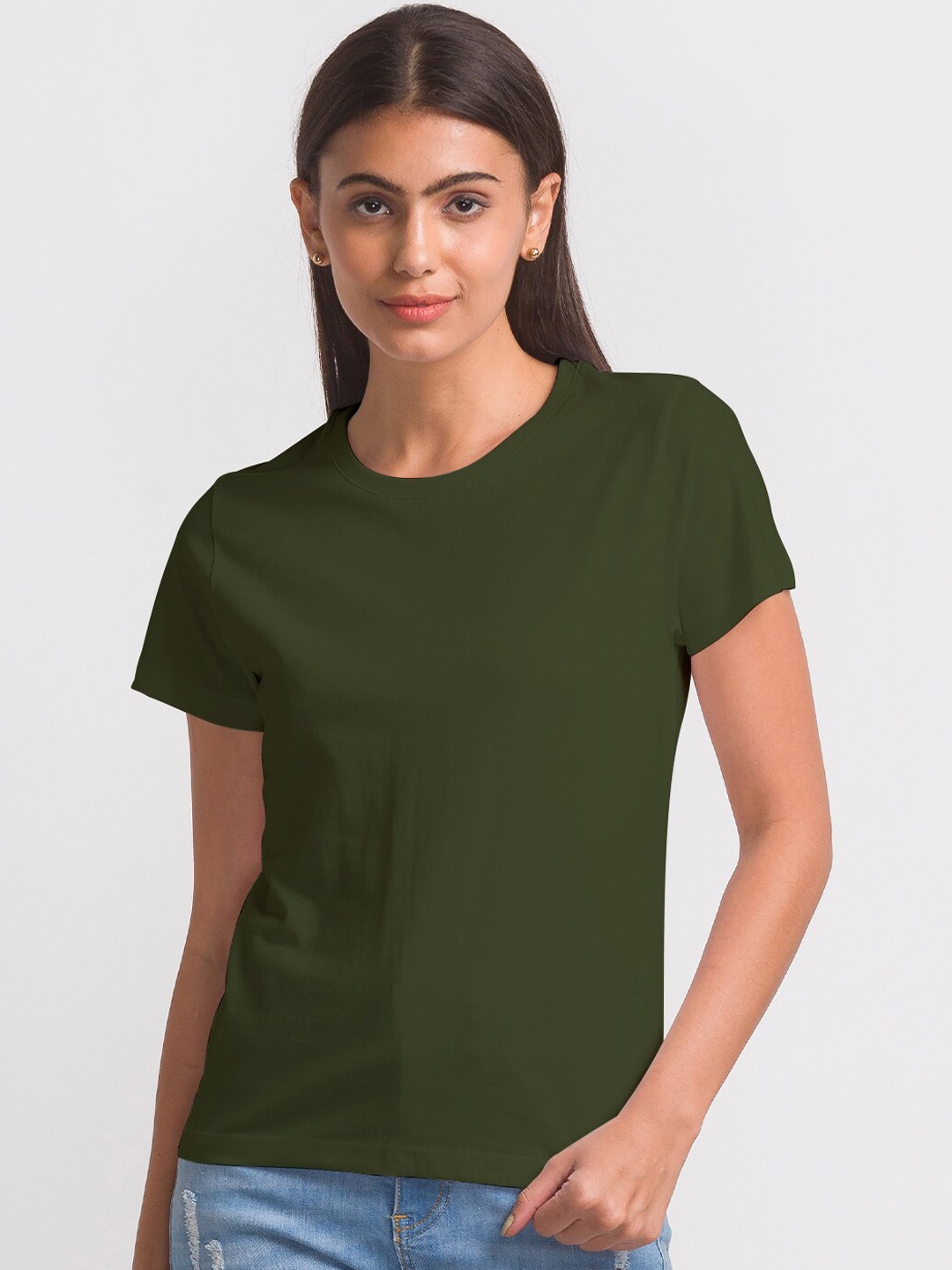 

FashionRack Women Pack Of 2 Pure Cotton T-shirt, Olive