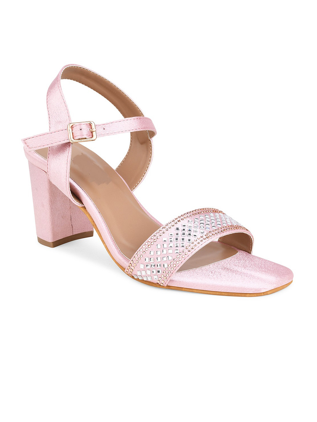 

Anouk Embellished Woven Design Block Heels, Rose gold