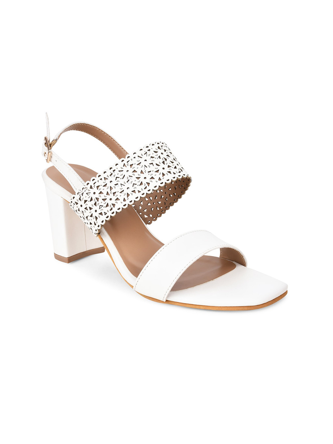 

DressBerry Block Heels With Laser Cuts, White