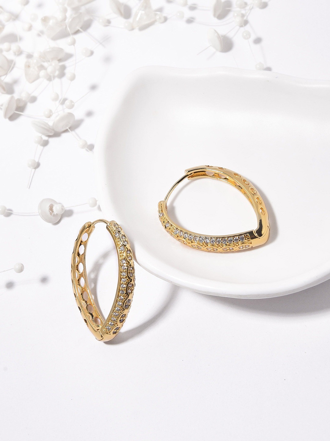 

Klissaa Gold-Plated Contemporary Hoop Earrings, White