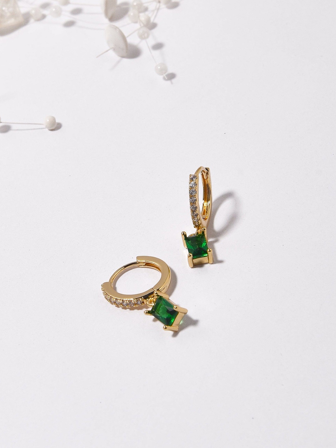 

Klissaa Women Gold-Plated Circulars shape Hoop Earrings, Green