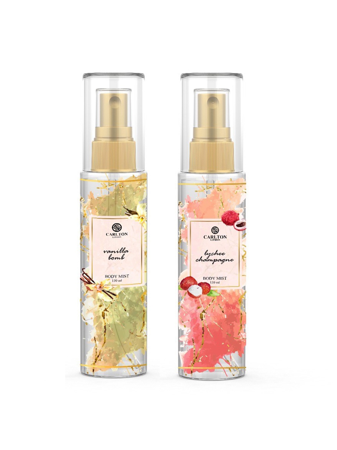 

Carlton London Women Set of 2 Body Mists - Vanilla Bomb + Lychee Champagne - 150ml each, Cream