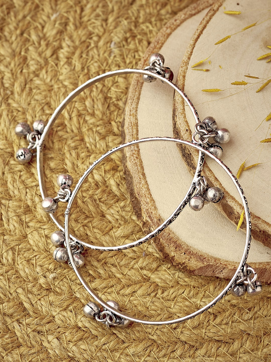 

ATIBELLE Set Of 2 Oxidised Silver-Plated Ghungroo Beaded Bangles