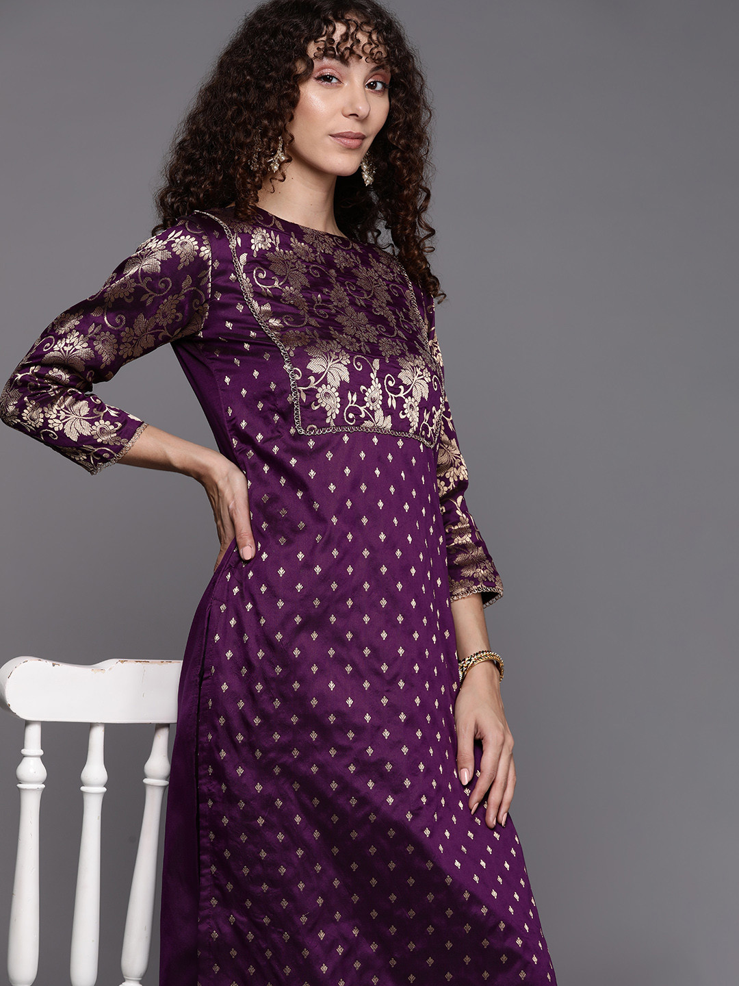 

Inddus Women Floral Yoke Design Kurta with Trousers, Purple