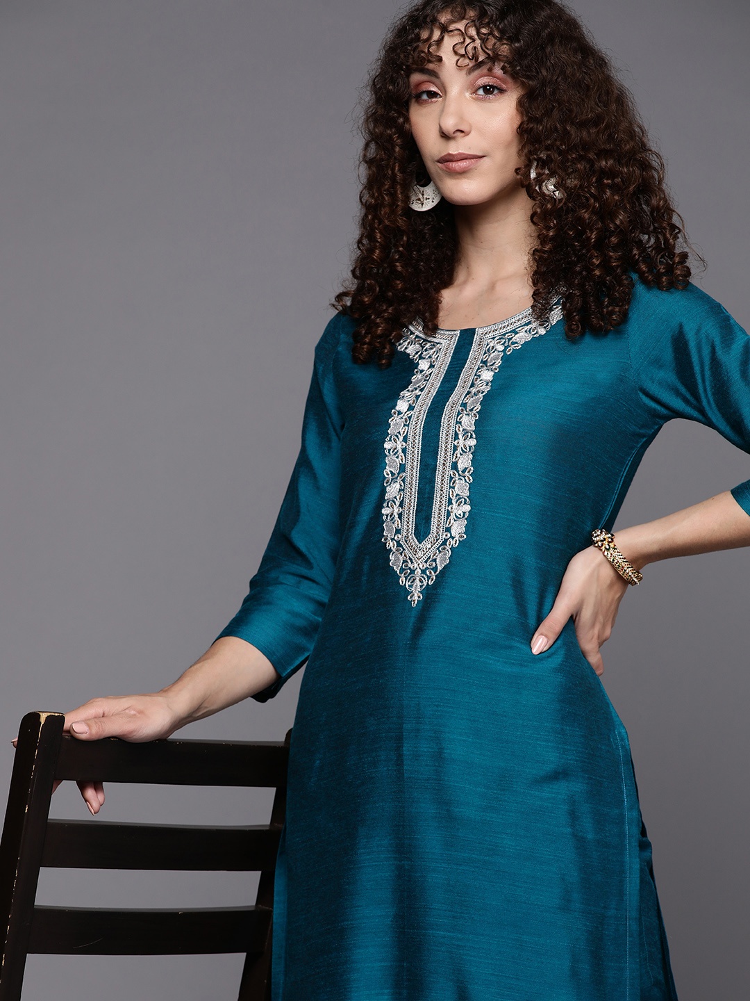 

Inddus Yoke Design Kurta with Trousers, Teal