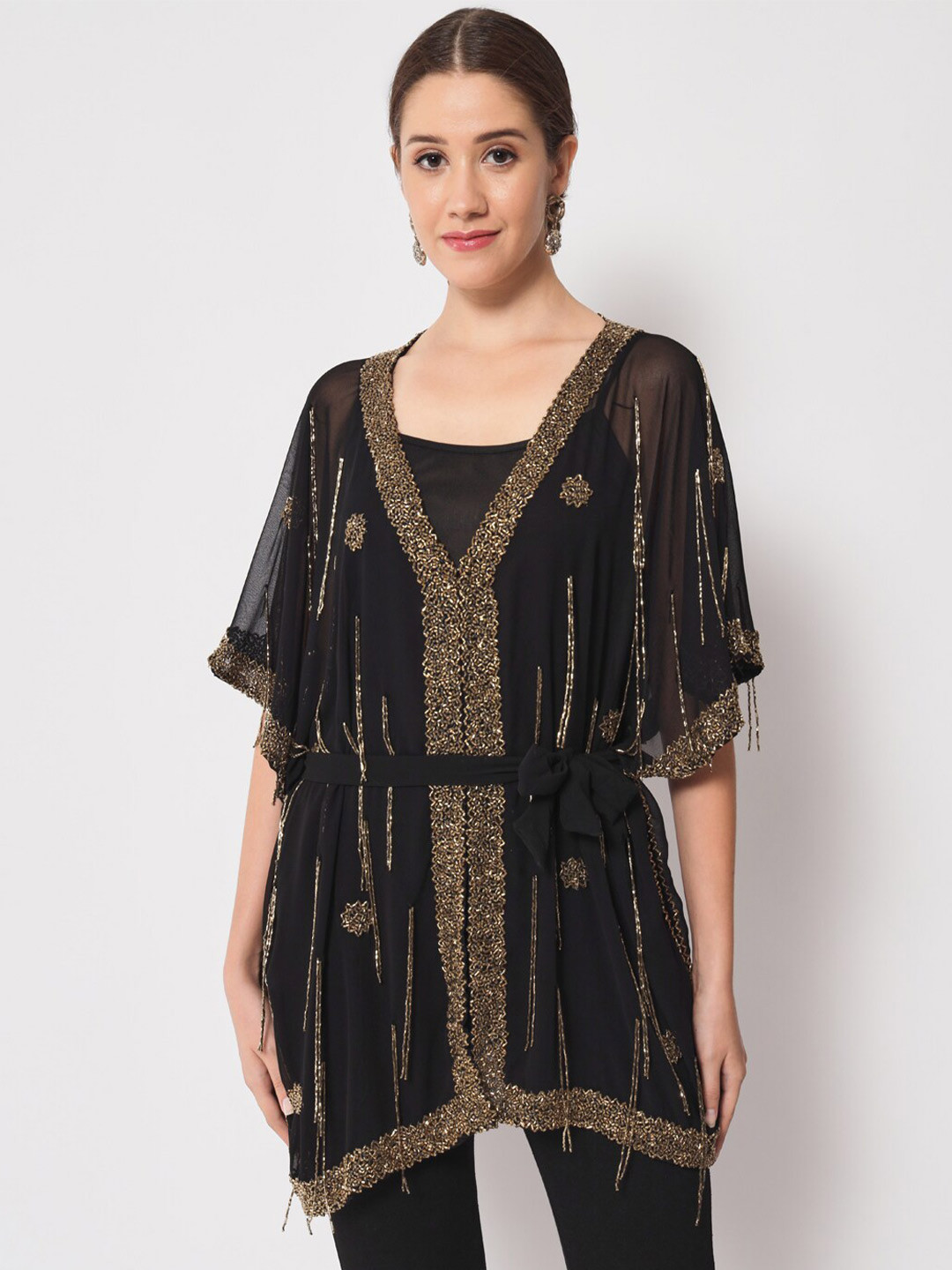 

LE BOURGEOIS Embellished Georgette Kaftan Dress, Black